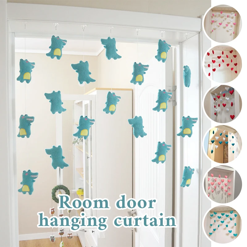 Girls' Pink Heart Shaped Curtain Living Room Decor Tassel Curtain Divider String Girl Room Partiton Sweet Beaded  Window Valance