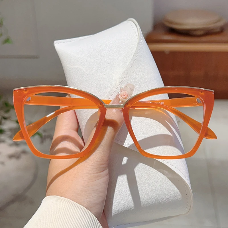 KAMMPT Oversized Cat Eye Glasses Women Fashion Vintage Candy Color Rim Eyewear Trendy Chic Design Blue Light Blocking Eyeglasses