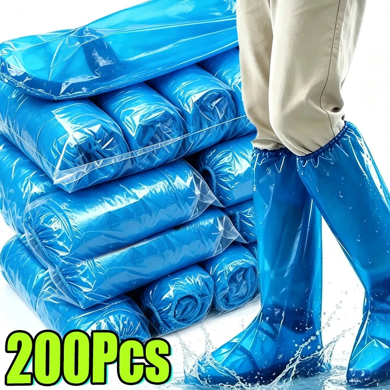 10-200pcs Long Disposable Shoe Covers Unisex Waterproof Non Slip Rain Boots Outdoor Hiking Camping Travel Rainy Elastic Top