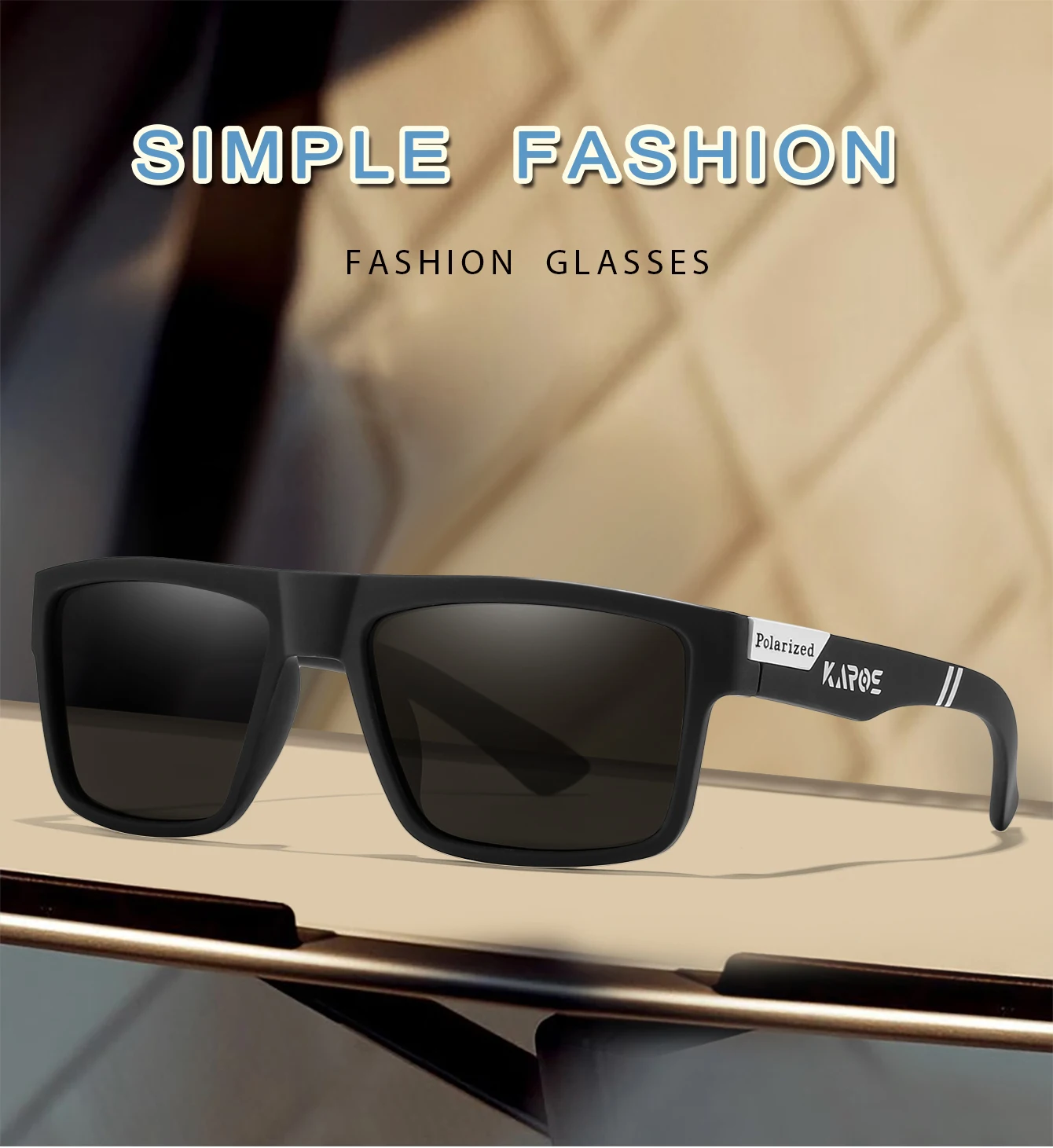 KAROS Mode Polarisierte Sonnenbrille für Männer und Frauen Luxus Fahren Angeln Reisen Vintage Quadratische Sonnenbrille für Herren UV400 Eyewear – Detail 1