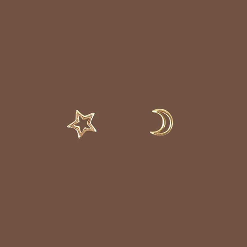 VOQ Silver Color Star Stud Earrings Women Girl Gift Cute Banquet Asymmetry Jewelry Star Moon Earrings 2023