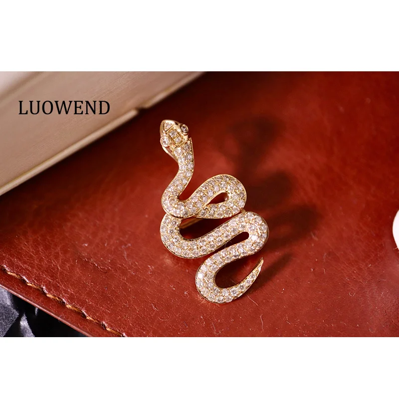 

LUOWEND 100% подвеска из желтого золота 18 карат, роскошная змеиная форма 1,0 карата, ожерелье из натурального бриллианта, кулон или брошь, высокие женские украшения
