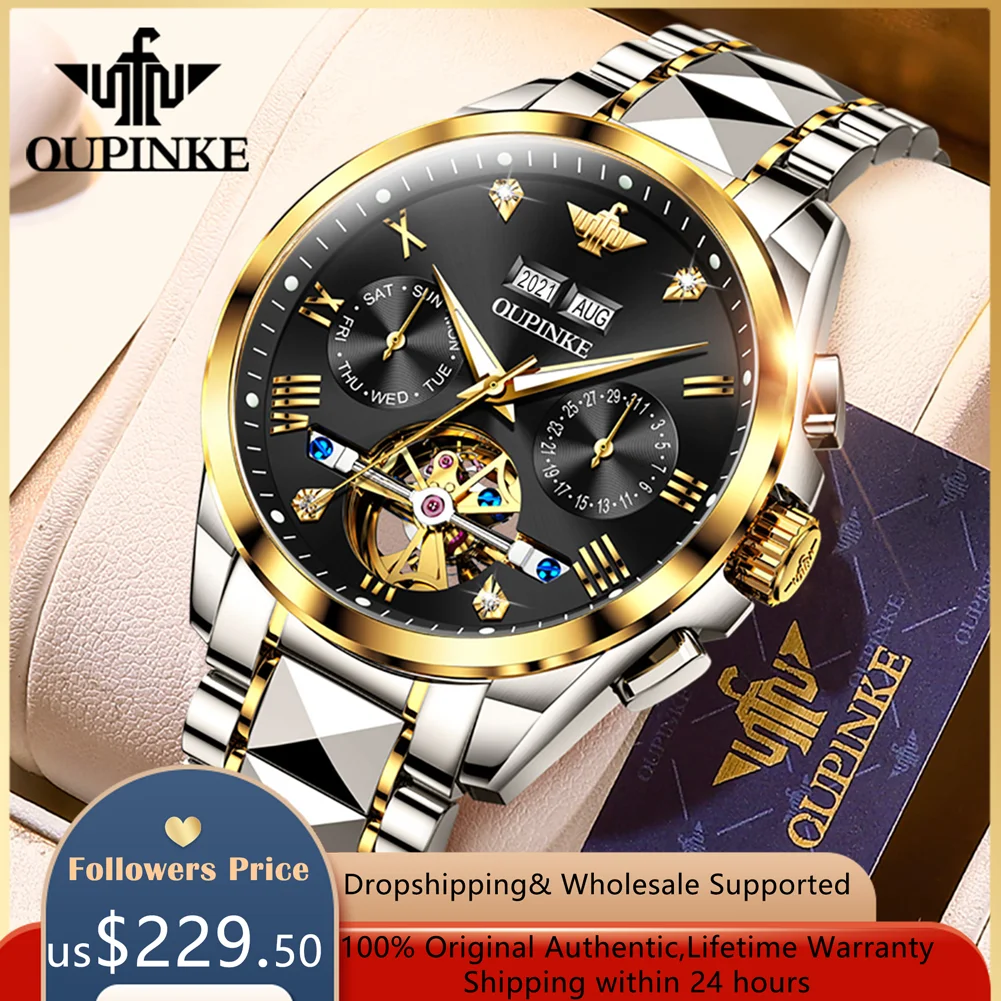 

OUPINKE Automatic Mechanical Watch for Men Luxury Top Brand Tourbillon Design Sapphire Mirror Men's Wristwatches Reloj Hombre