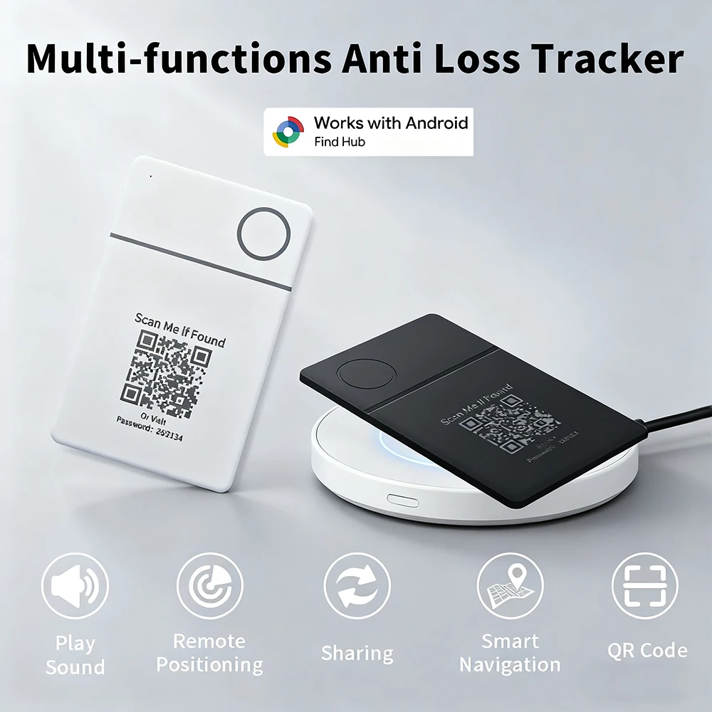 Ultra Thin Wallet Tracker Card Compatible with Google Find Hub Wireless Charging Bluetooth Wallet Finder Anti Lost Smart Locator