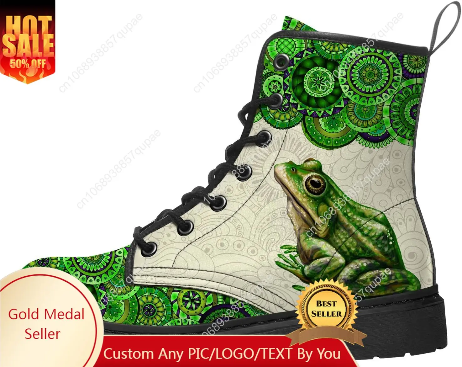 Fun Cartoon Frog Printed Fashion Boots High Quality Mens Womens Teenagers Leather Work Boots Printed Vintage Custom Flat Boots