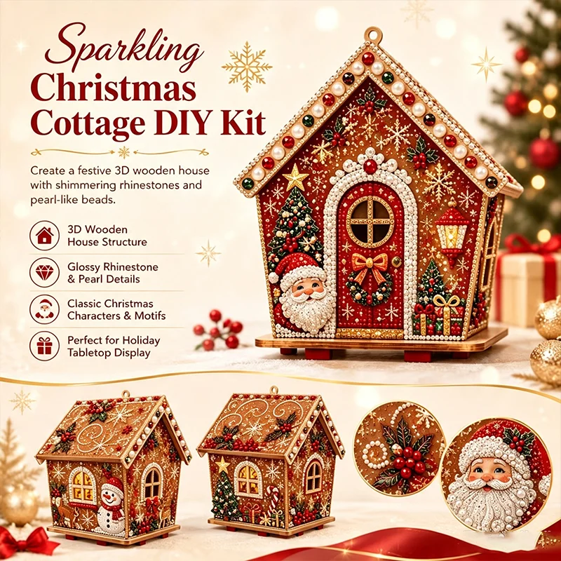 Manual Assembly DIY Pearl Art Christmas Kit 3D Diamond Wooden House Painting Set with Beads Home Decoration Christmas Decoration