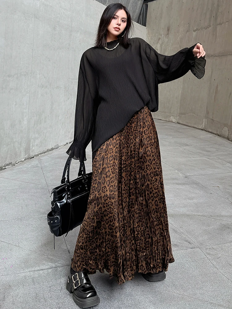 NYFS américain hottie rétro imprimé léopard femme jupes femme taille haute ample grande taille 2026 printemps jupe longue