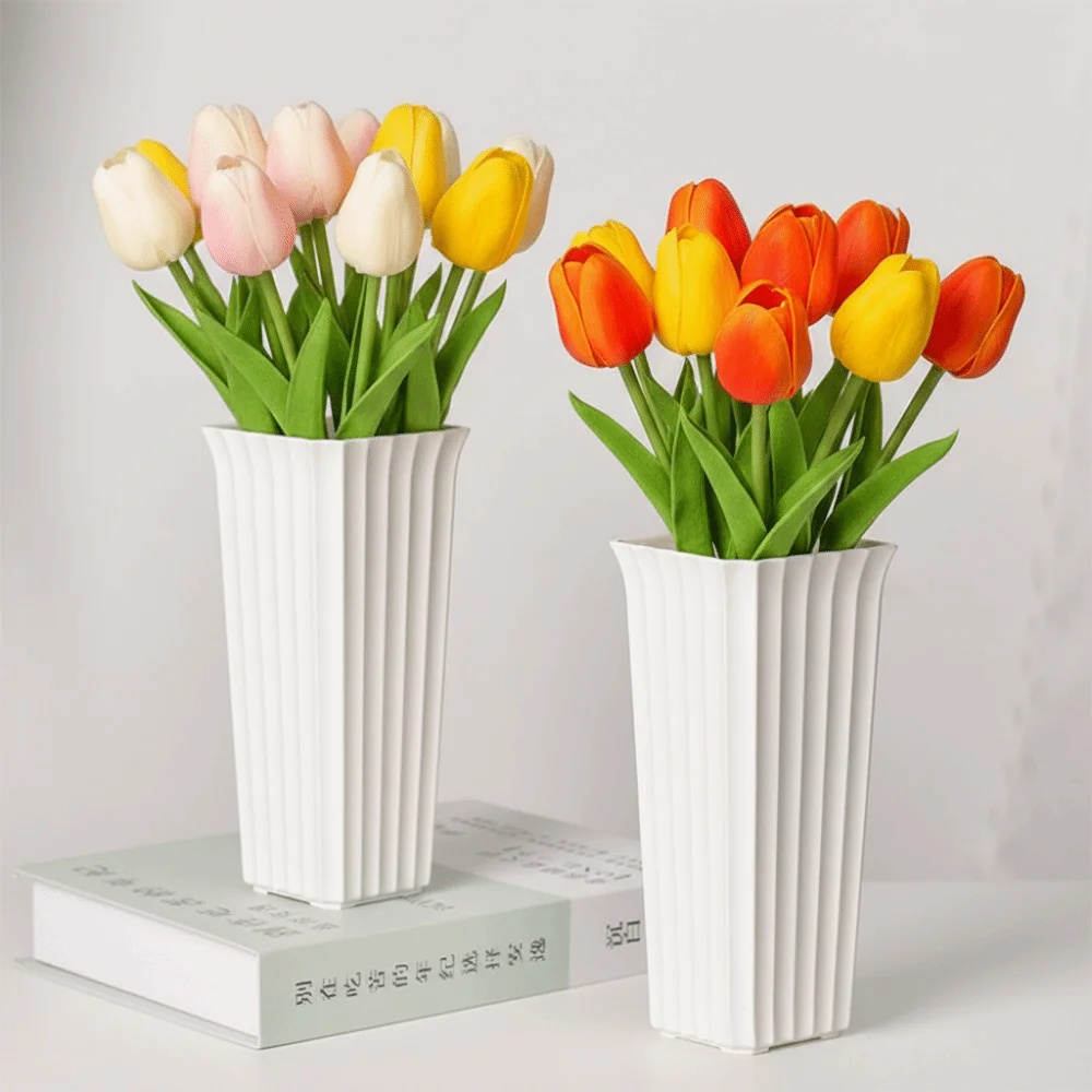 Modern Black White Flower Vase Plastic Nordic Style Plant Pot Vertical Stripes Design Decorative Vase Home Decor