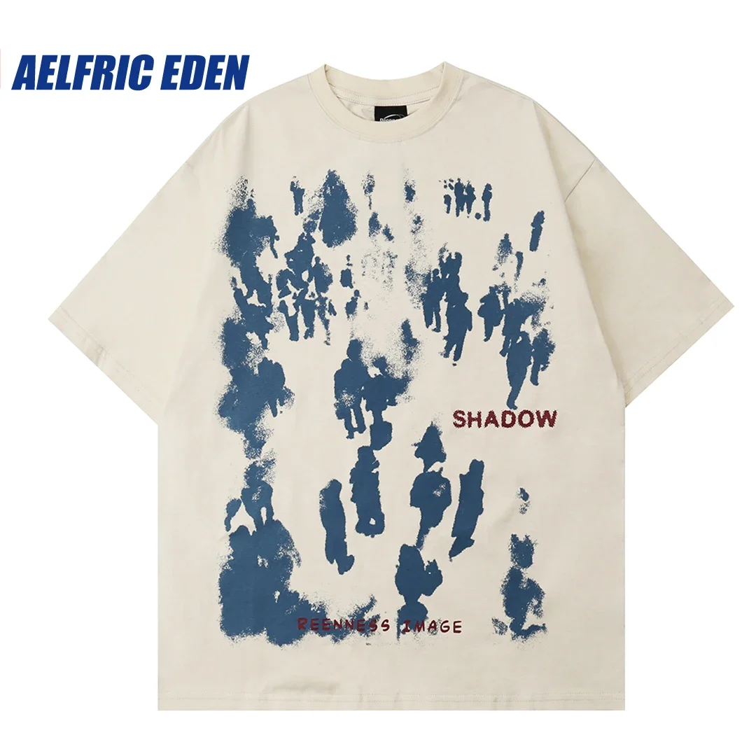 Aelfric Eden Inkjet Graffiti Print Tee Streetwear Hiphop Art Abstraction Print Tshirt Harajuku Retro Casual Cotton Summer Short