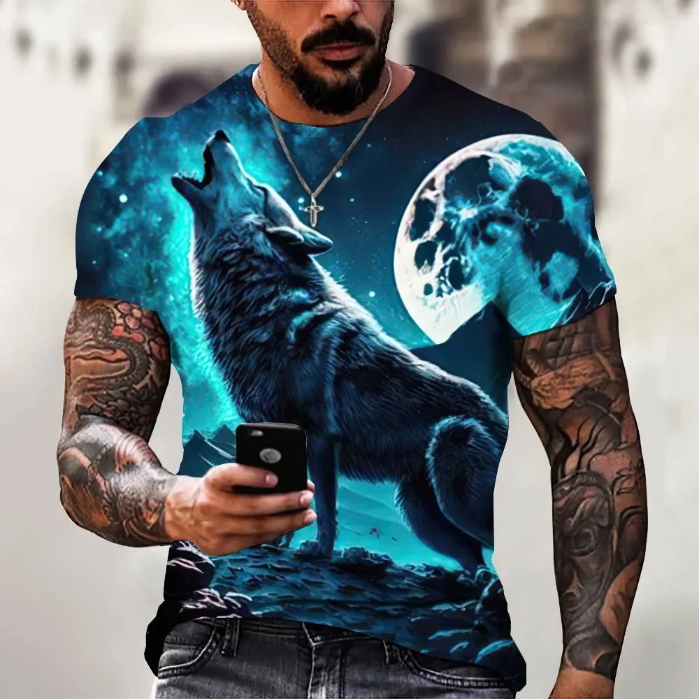 Tier-Wolf 3D-gedrucktes Sport-Schnelltrocknendes Atmungsaktives Herren-T-Shirt Outdoor Street Komfort Vielseitiger Trend Große Größe Kurzarm-Oberteil – Detail 3