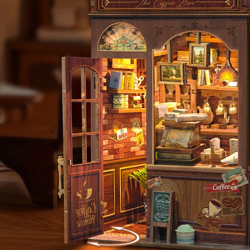 3D Wooden Dollhouse Coffee House Model Miniature  with Furniture Kit DIY Assemble Toys for Child Adults Birthday Gift