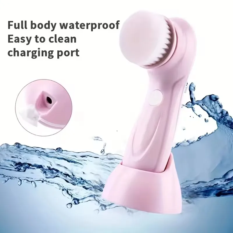 3 で 1 電動洗顔ブラシソニック防水回転充電式フェイススクラバーデバイス毛穴クリーナースキンケアツール
