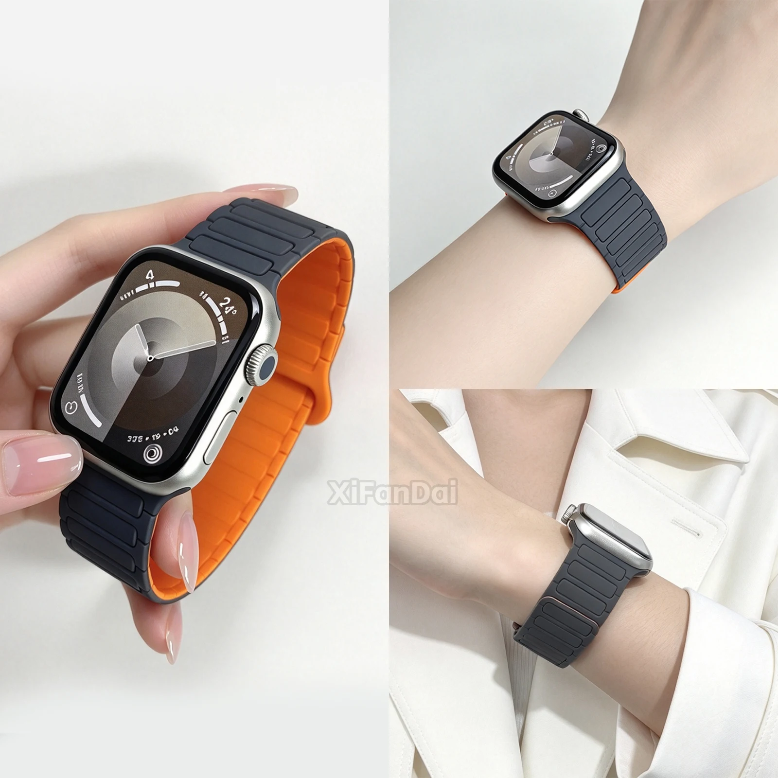 Applicable to Apple S12 watch iWatch 11 strap, Apple Watch 10 magnetic 9 silicone S8 wristband, Ultra 4 for both men and women.