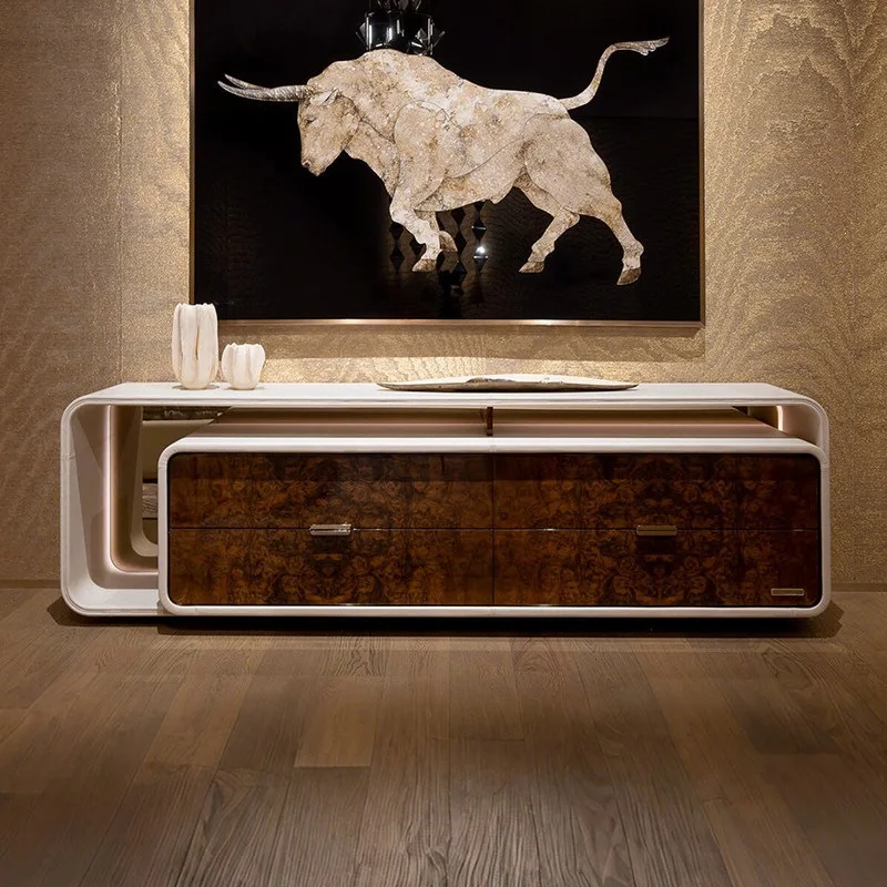 Light luxury tree tumor piano paint TV cabinet sensor light with storage low cabinet