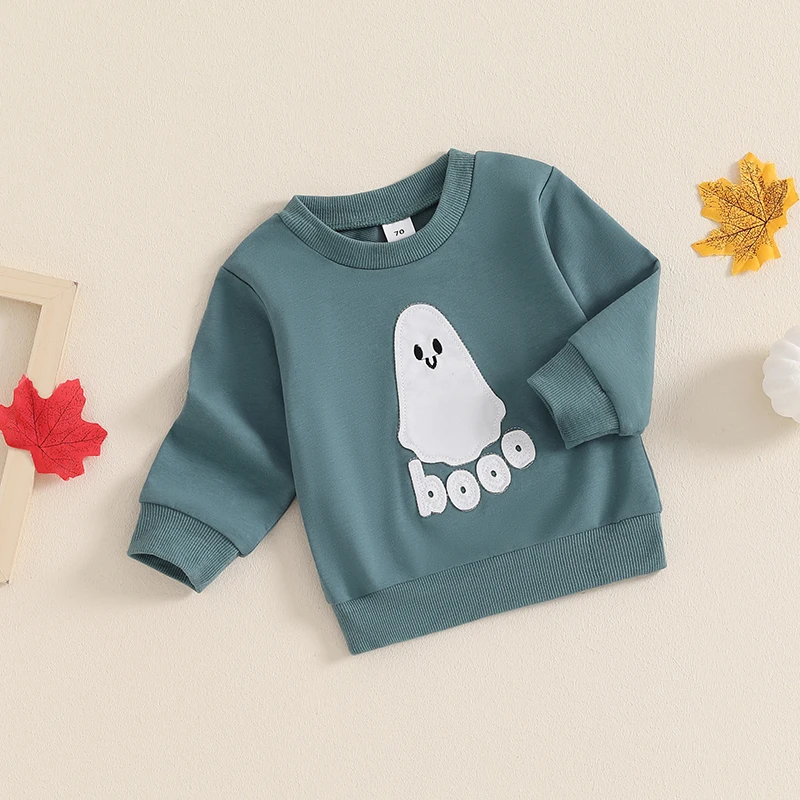 Kinder Halloween Sweatshirts mit gruseligen Stickerei Rundhals ausschnitt Langarm pullover für Jungen und Mädchen fallen Geist und Kürbis