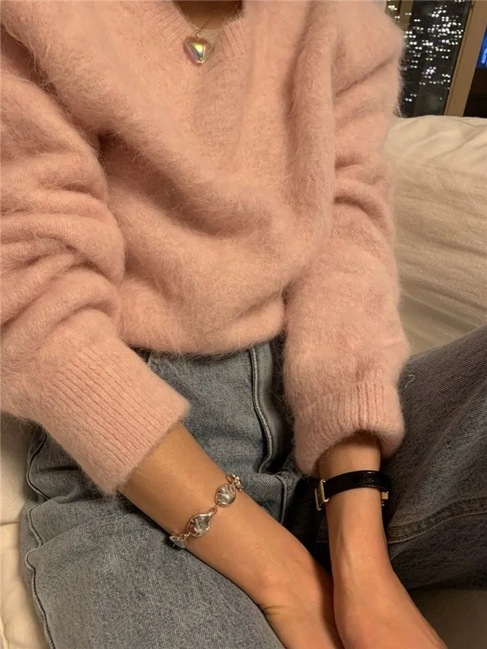 

Candy Miss Korean Style Loose Soft Wearable Alpaca Knitted Casual Color Overhead Sweater Sweet Style Pure Online Sales
