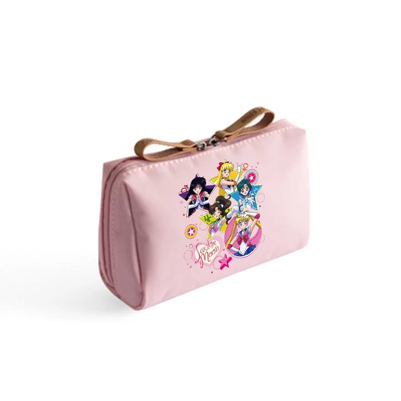 Sailor Moon-neceser con estampado de Anime para mujer, bolsa de almacenamiento impermeable, bonita, de aseo, color rosa y negro