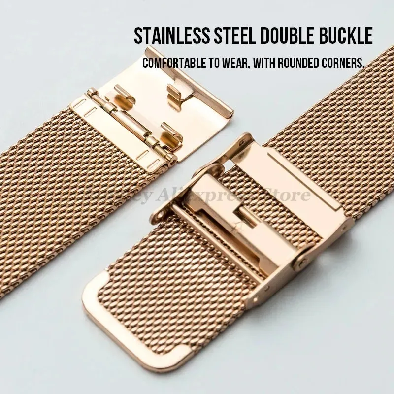 0.6mm Mesh Stainless Steel Watch Strap 18mm 20mm 22mm 24mm Bracelet Metal Quick Release Band Universal Loop Men Women Wristbands