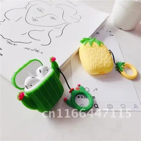 

3D Kawaii Cactus Earphone Case for Airpods 2 Case Silicone Case Cover for Airpods Case Keychain Key Ring Earphone Accessories