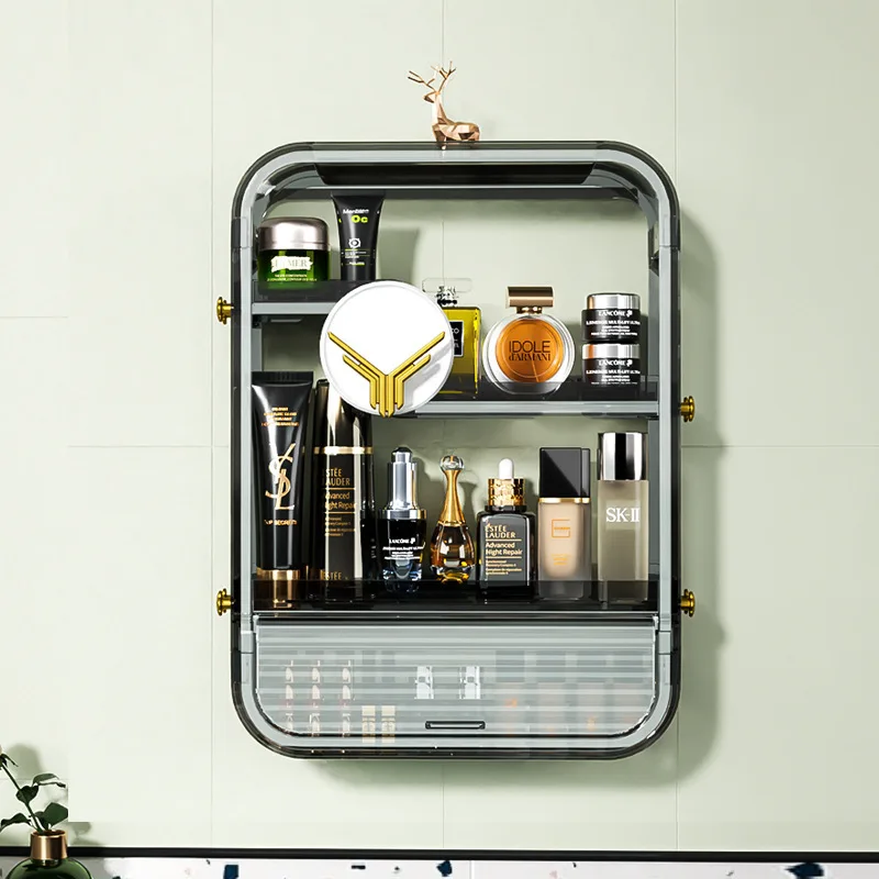 

Wall mounted cosmetic storage rack, light luxury household, non perforated bathroom storage rack, bathroom sorting