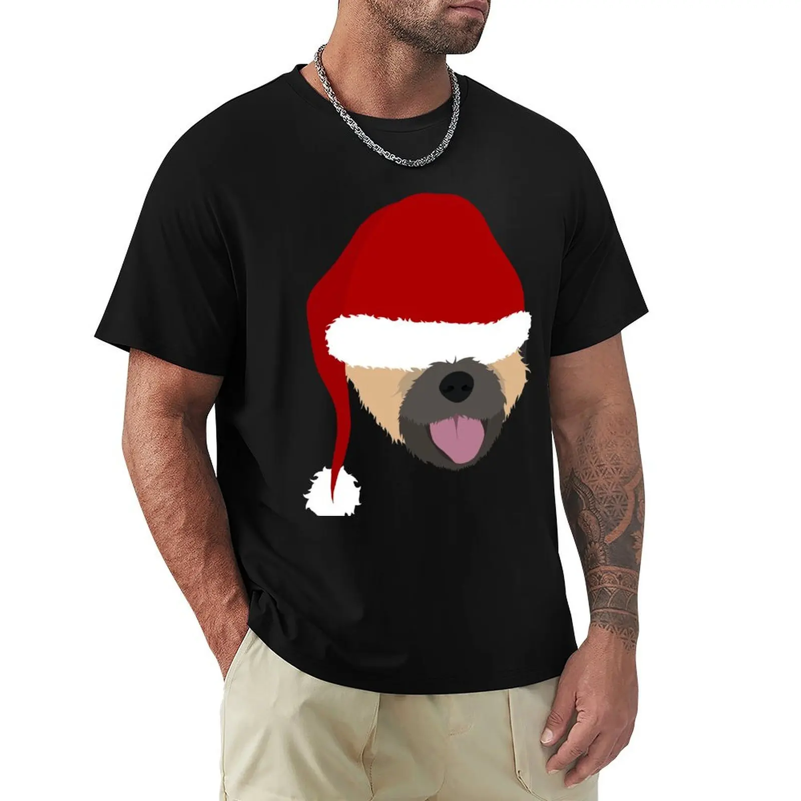 Christmas border terrier dog T-Shirt man t shirt cotton high quality T-Shirt
