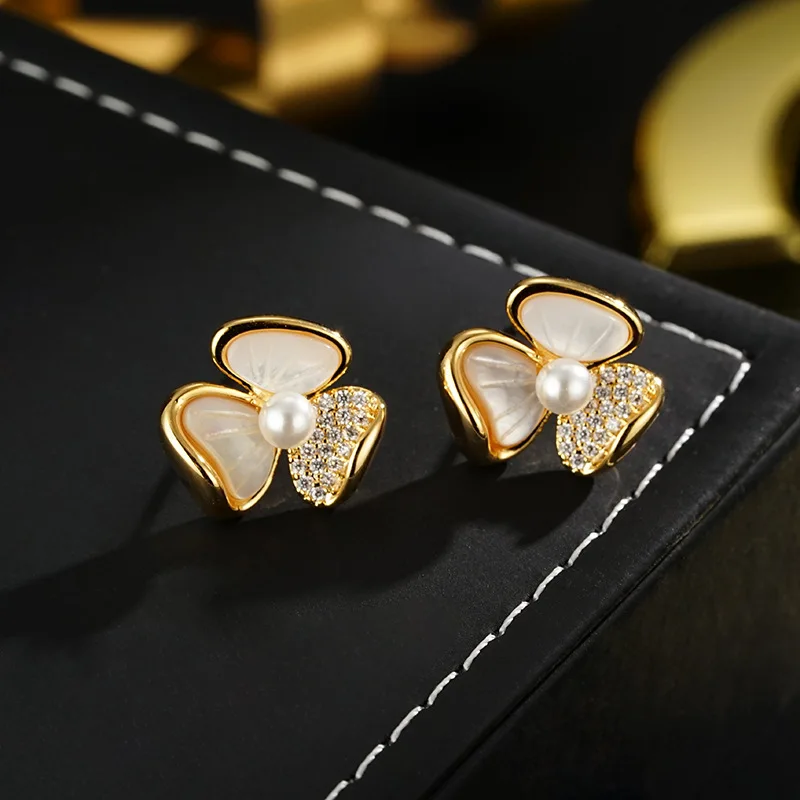 S925 silver needle stud earrings flower light luxury fashion simple versatile elegant temperament niche stud earrings exquisite