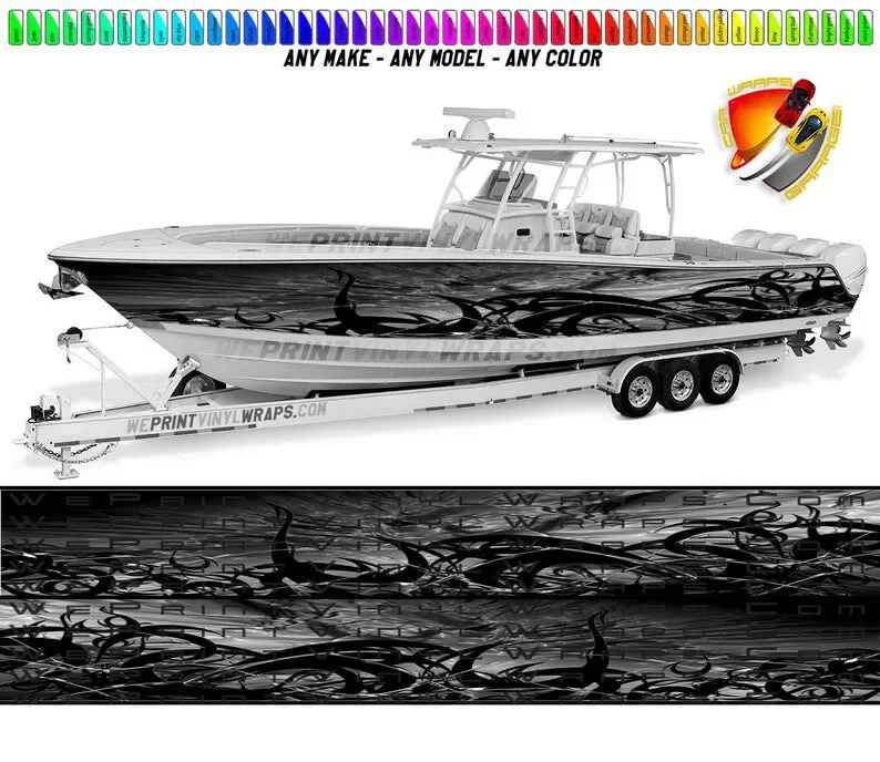 Black Gray and Light Gray Thorns Graphic Vinyl Boat Wrap Decal Fishing Pontoon Sportsman Console Bowriders Deck Boat Watercraft