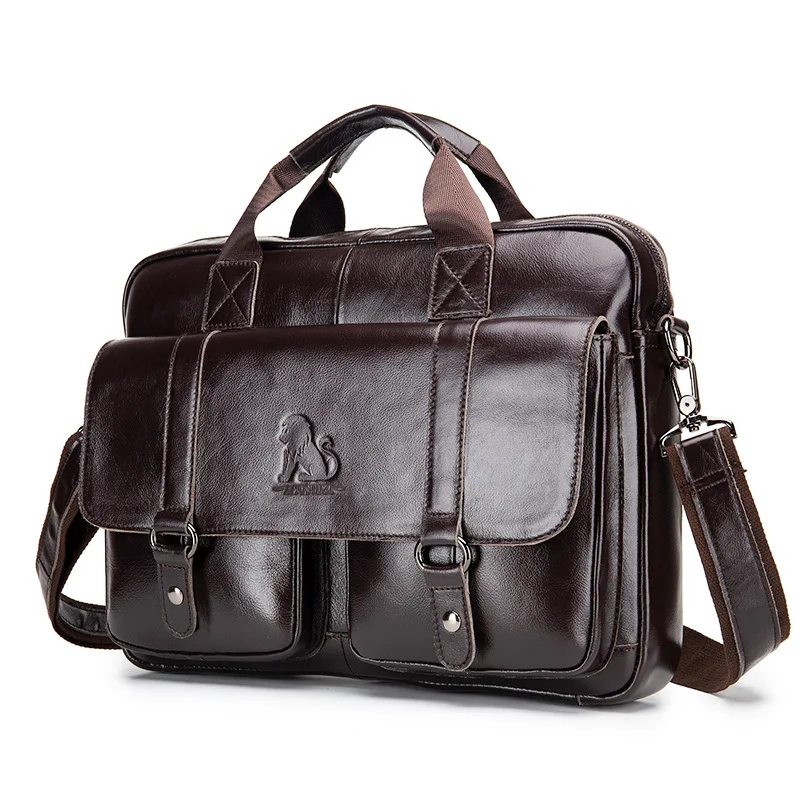 Cowhide men's briefcase head layer cowhide computer storage business large capacity hand shoulder bag