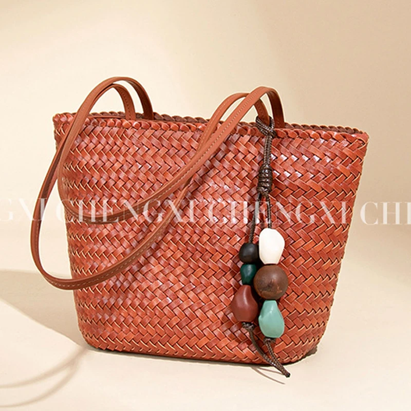 Hand-Woven Small Tote Bags For Women Luxury Designer Handbag And Purse 2026 New In PU Cross Pattern Top Handle Underarm Shoulder