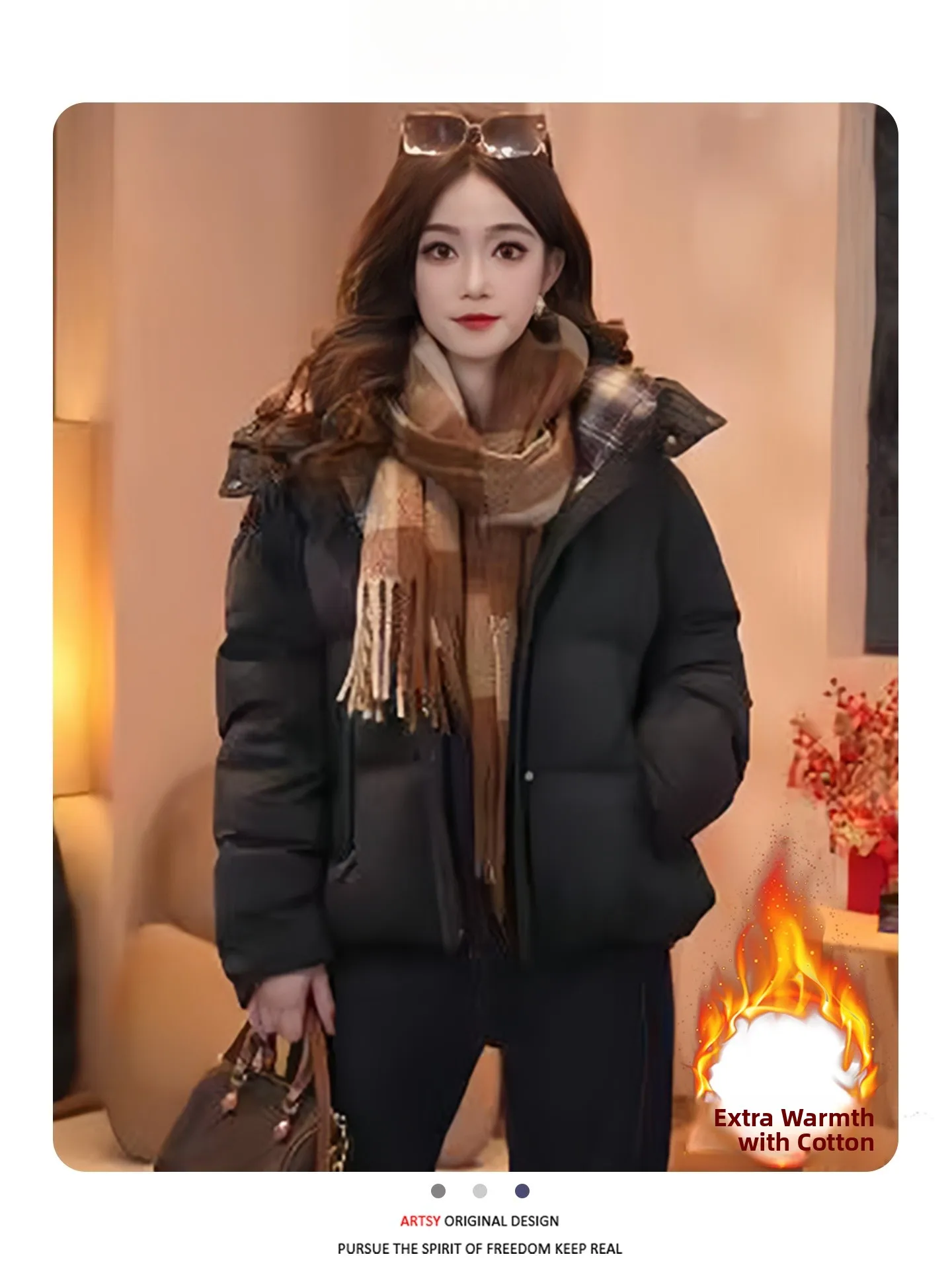 

Women's Fce Lined Thiened down Cotton Jaet Hooded ort Sle Faionable Versatile Autumn Winter New Arrival Korean S...