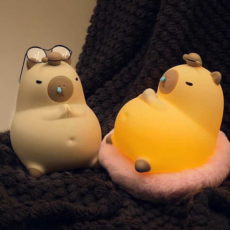 Cute Capybara Night Light Children\'s Silicone Nightlight Gift USB Rechargeable Animal Touch Bedside Sleep Lamp Decoration