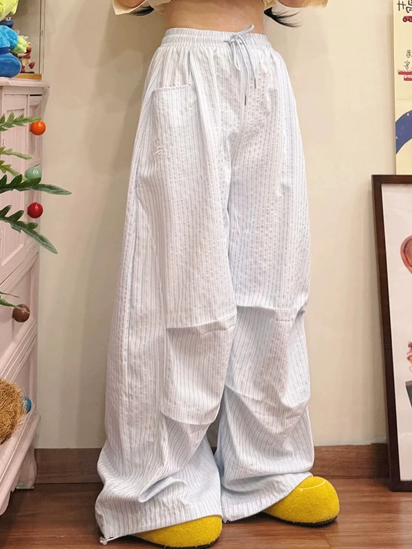 

American Style Blue Casual Pants Women Summer New Thin Loose Straight Leggings Slimming Versatile Wide Leg Long Trousers