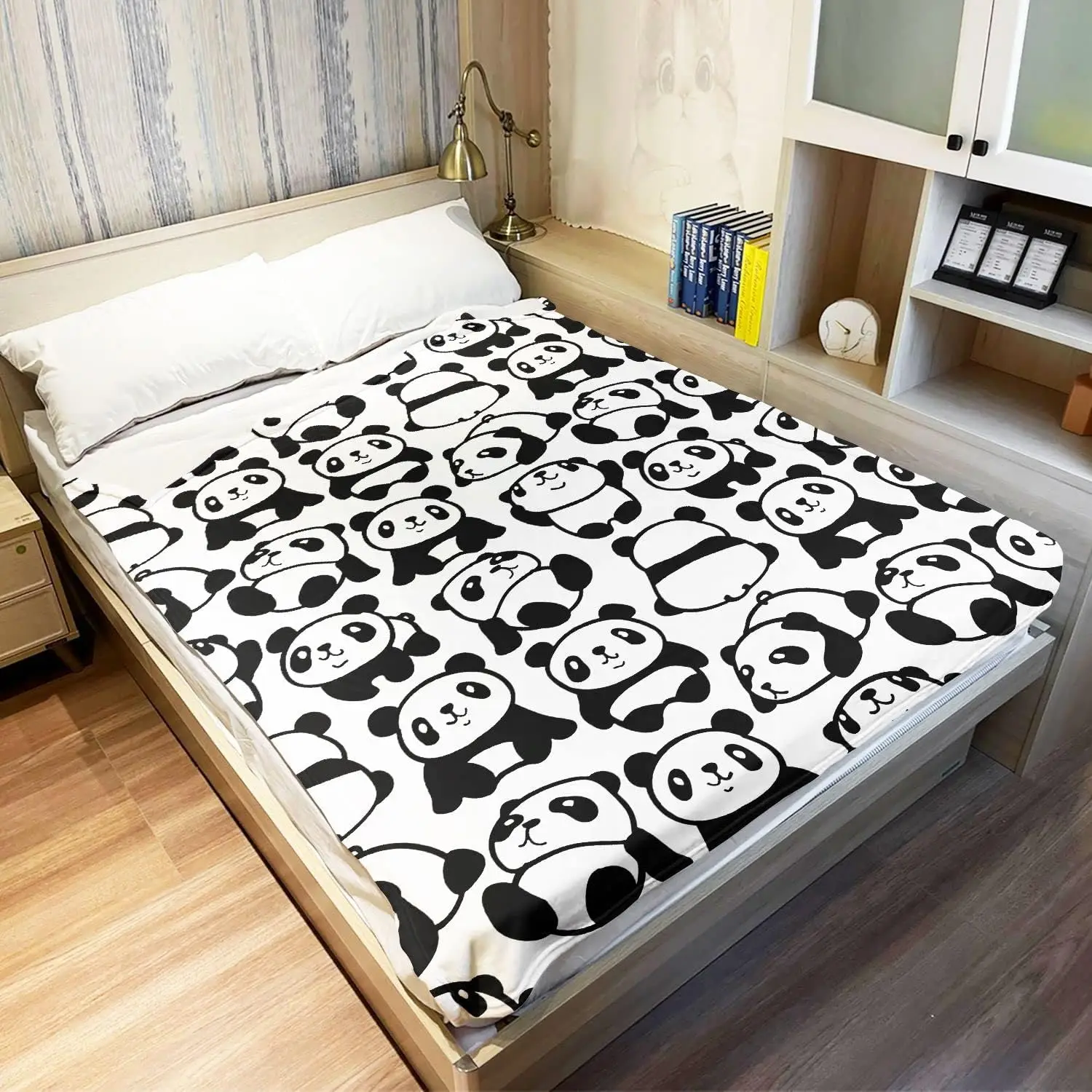 Black and White Panda Blanket, Sitting Lying Down The Little Panda Changes Various Positions, Indoor and Outdoor Use