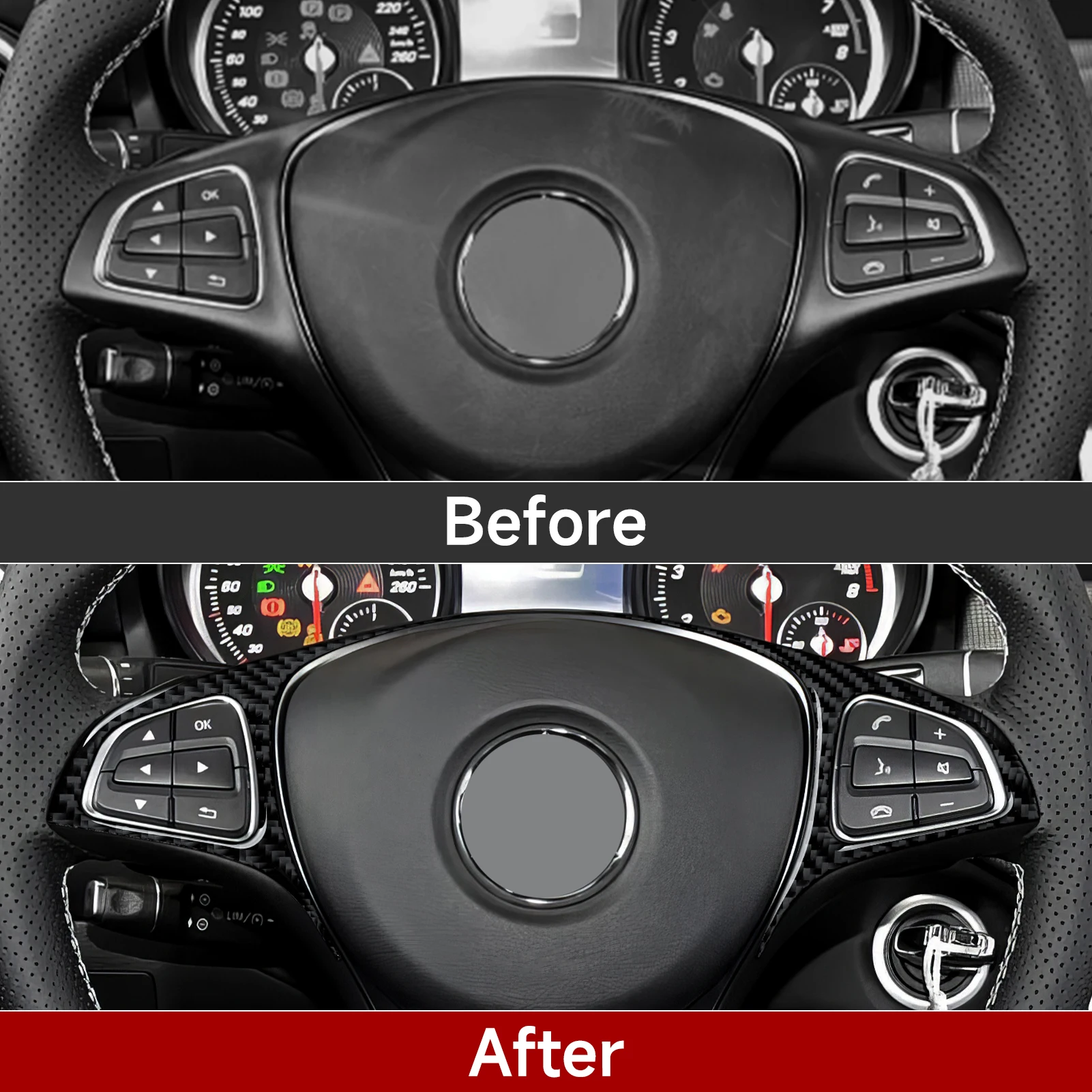 Car Steering Wheel Button Panel.Carbon Fiber Interior Sticker.For Mercedes Benz A-Class W176 B-Class W246 CLA C117 GLA X156 Trim view 6