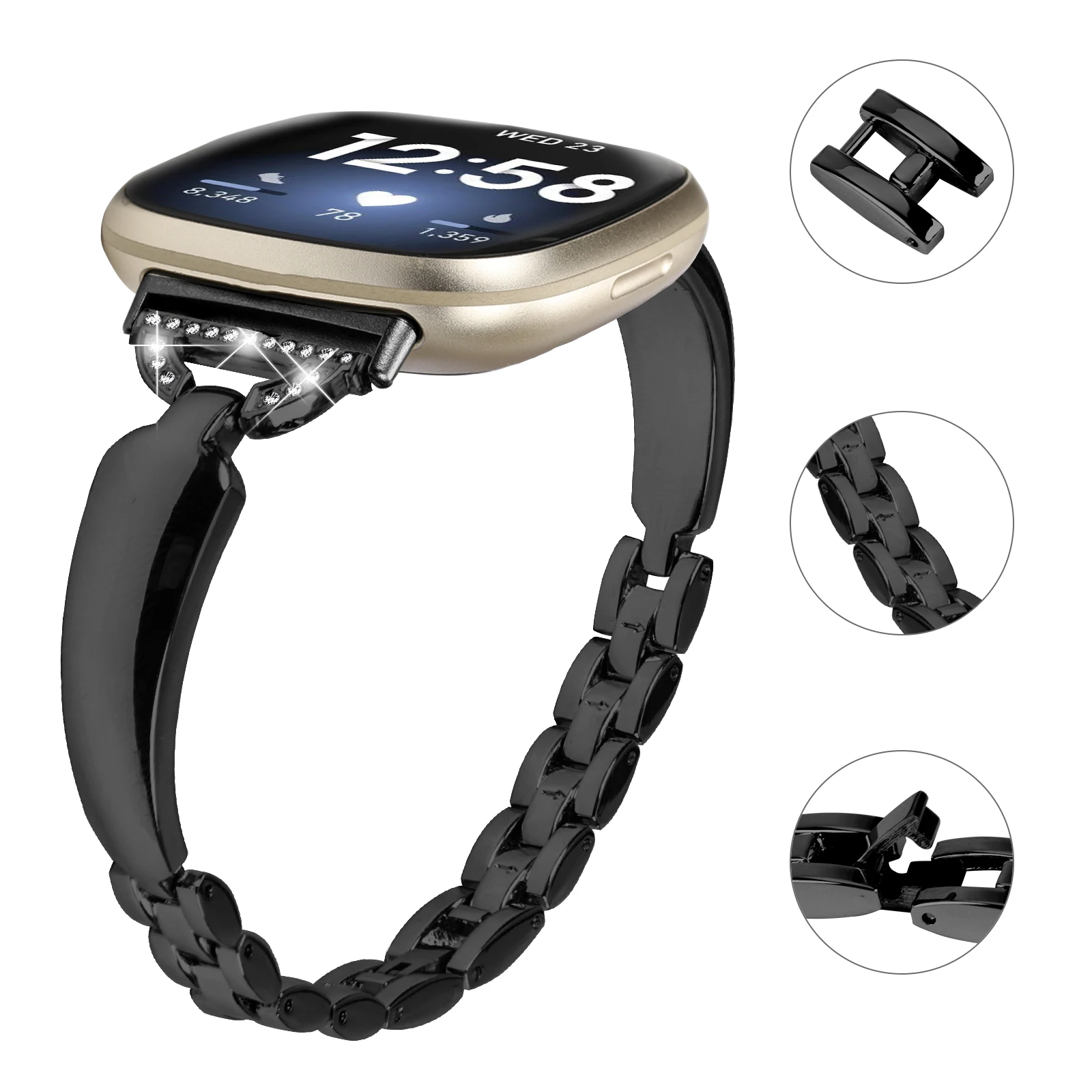 Strap For Fitbit Versa 3/ Versa 4 Watch Strap Accessories Metal Bling Watchband For Fitbit Sense 2 /Sense Replacement Bracelet