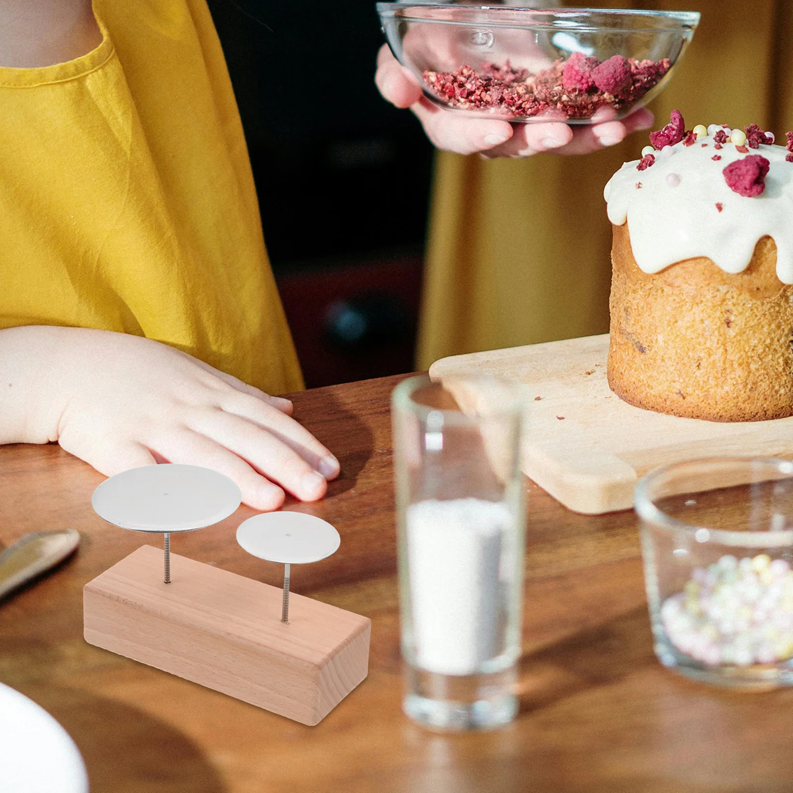

1Set Wooden Flower Nail Holder Natural Wood Stainless Steel Baking Flower Nail Base Pattern Mounting Display Baking