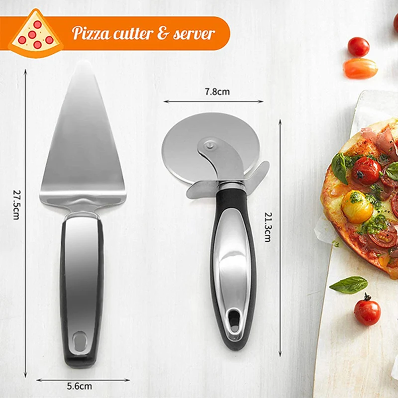 Premium Stainless Steel Kitchen Pizza Cutter Wheel Server Tools Home Knife Waffle Cookies Cake Bread Dough Slicer Baking Gadgets