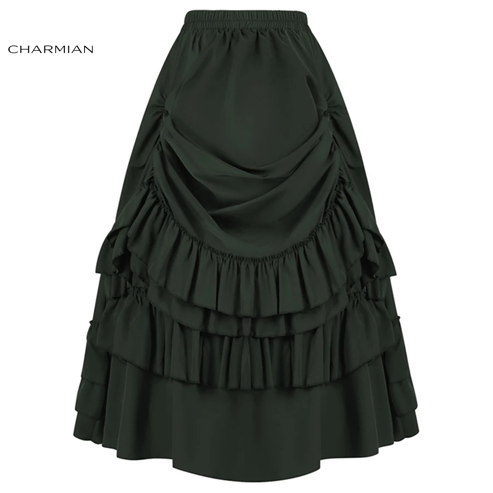 Charmian Vintage Medieval Renaissance Skirt Women Victorian Punk Ruffles Elastic Waist Band Corset Skirt Pirate Costume Skirt