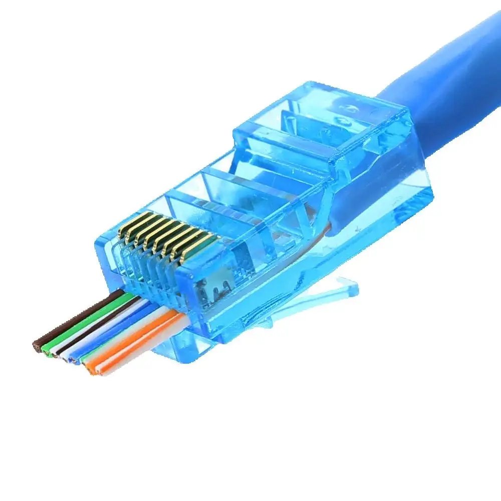 20 قطعة موصل Rj45 الأزرق Cat5 Cat5e موصل الشبكة 8P8C غير محمية وحدات rj45 التوصيل utp محطات لديها ثقب HY1538