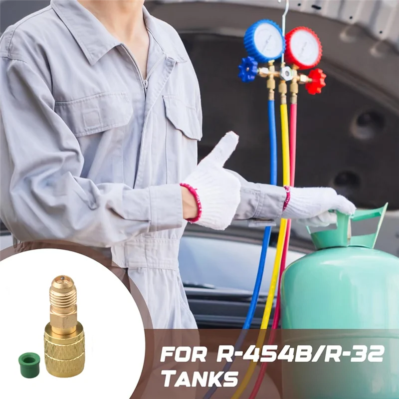 AAAN-Voor R32 R454B Koelmiddel Messing Adapter, 1/4 Inch Vrouwelijk Naar 1/4 Inch Mannelijke Omgekeerde Draad, voor R32 R454B Koelmiddel Tanks Sp