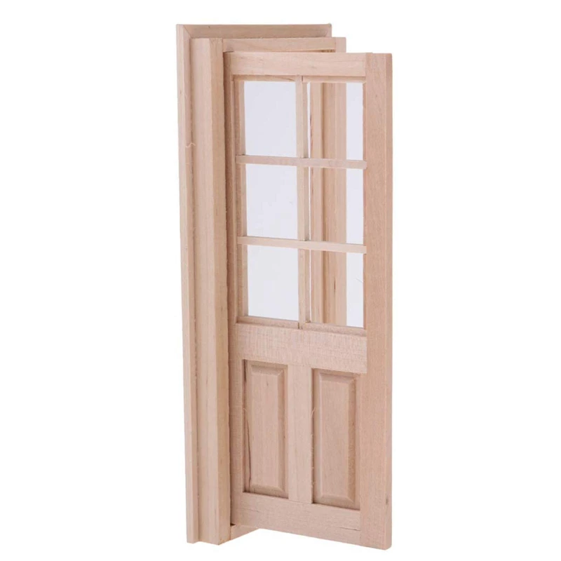 1/12 Wooden 6-Panel Single Door Frame Model Miniature Doll House DIY Decoration Kitchen Game Party Toys For Dollhouse-Drop Ship