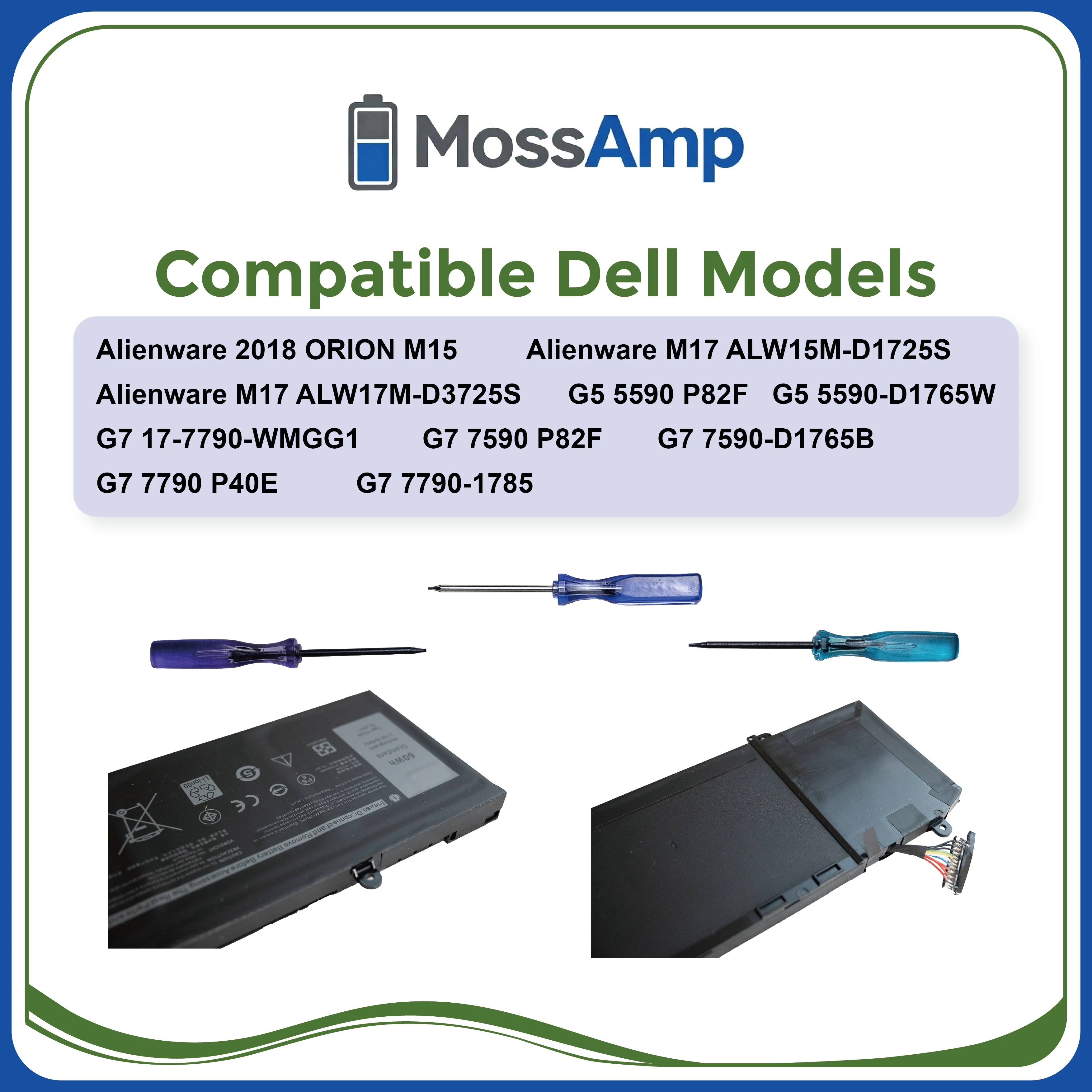 MossAmp 15.2V 68WH 1F22N Laptop Battery for Alienware G5 G7 M15 M17 5590 7590 7790 P79F P37E JJPFK HYWXJ XRGXX 8622M P37E001