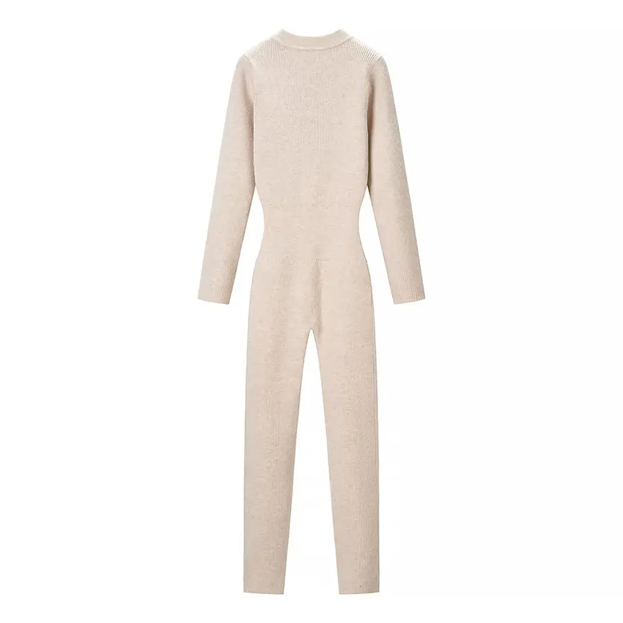 디이지 여성 2025 겨울 신상 패션 솔리드 컬러 타이트 점프수트 올매치 크루넥 긴팔 하프 지퍼 타이트 여성복