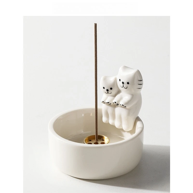 Cute Cartoon Kitty Incense Holder, Adorable Cat Design Ceramic Incense Burner for Stick Incense, Kawaii Decor & Birthday Gift