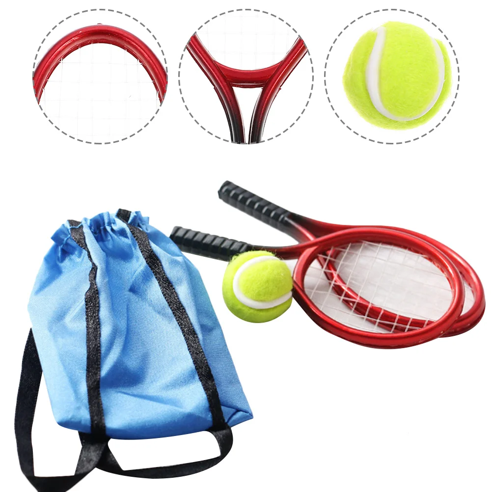 

Simulated Tennis Racket Set Minihouse Rackets Decorative Tool Shuttlecock for Kids Machine Ornamental Cabinet Accessories Dolls