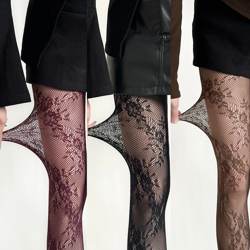 Solid Hollowed Out Lace Mesh Pantyhose Y2k Floral Rattan Fishnets Net Socks Exquisite High Elasticity Tights Fashion Fishnet