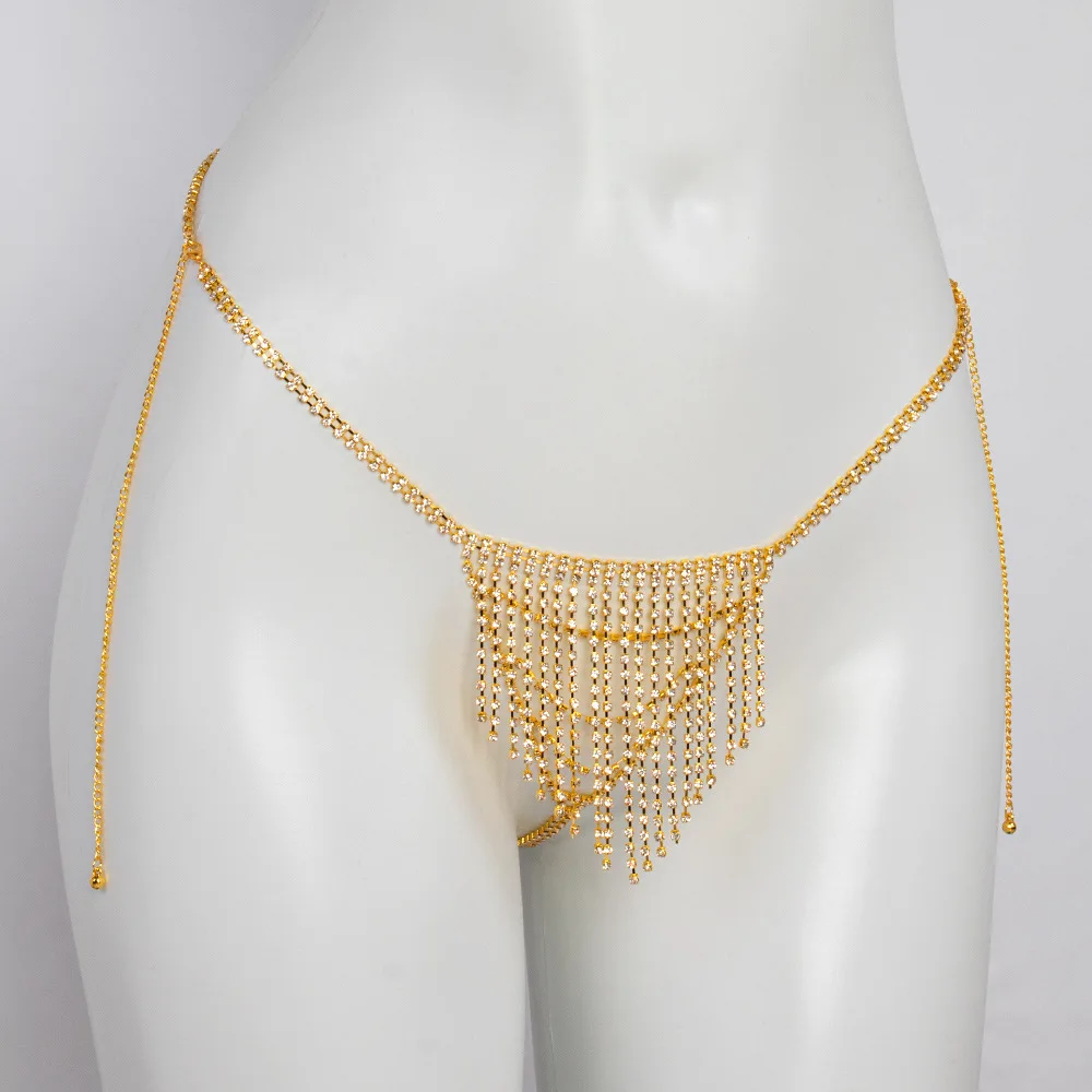 Conjunto de dos piezas con borlas y diamantes de imitación para mujer, ropa interior Sexy, cadena para el cuerpo, club nocturno