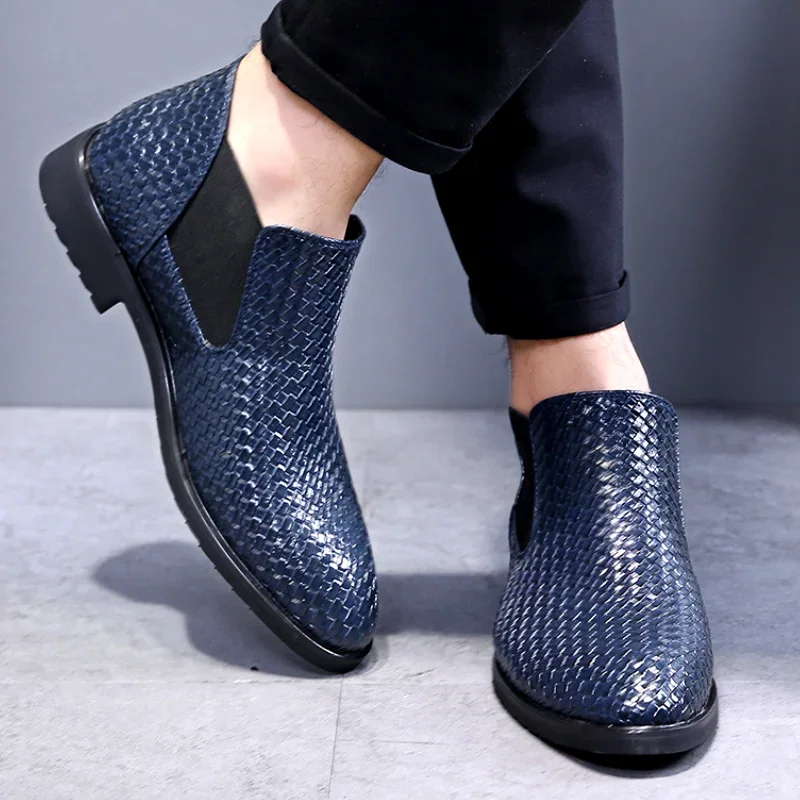 Hand Woven Men's Formal Shoes Fashion Men's Chelsea Boots Men Leather Shoes High-quality Male Dress Shoes Zapatos Hombre Vestir