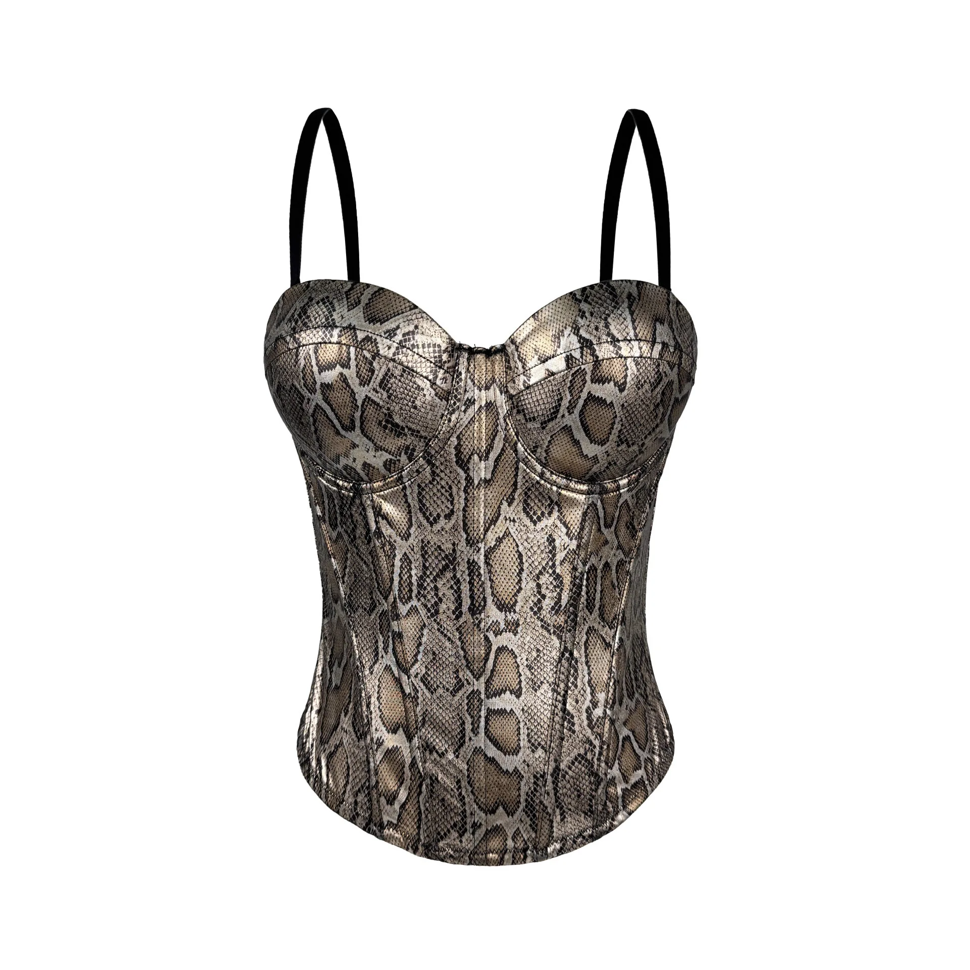 

Sexy Gold Silver Snake Print Bustier Corset Top for Women, Push Up Underwire, Steampunk Gothic Corset Shirt for Outerwear