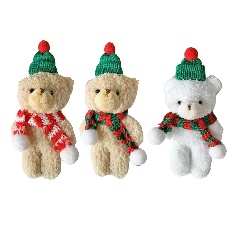 Lovely Christmas Plush Bear Plush Toy for Girls Boys Pendant Wearing Hat Scarf